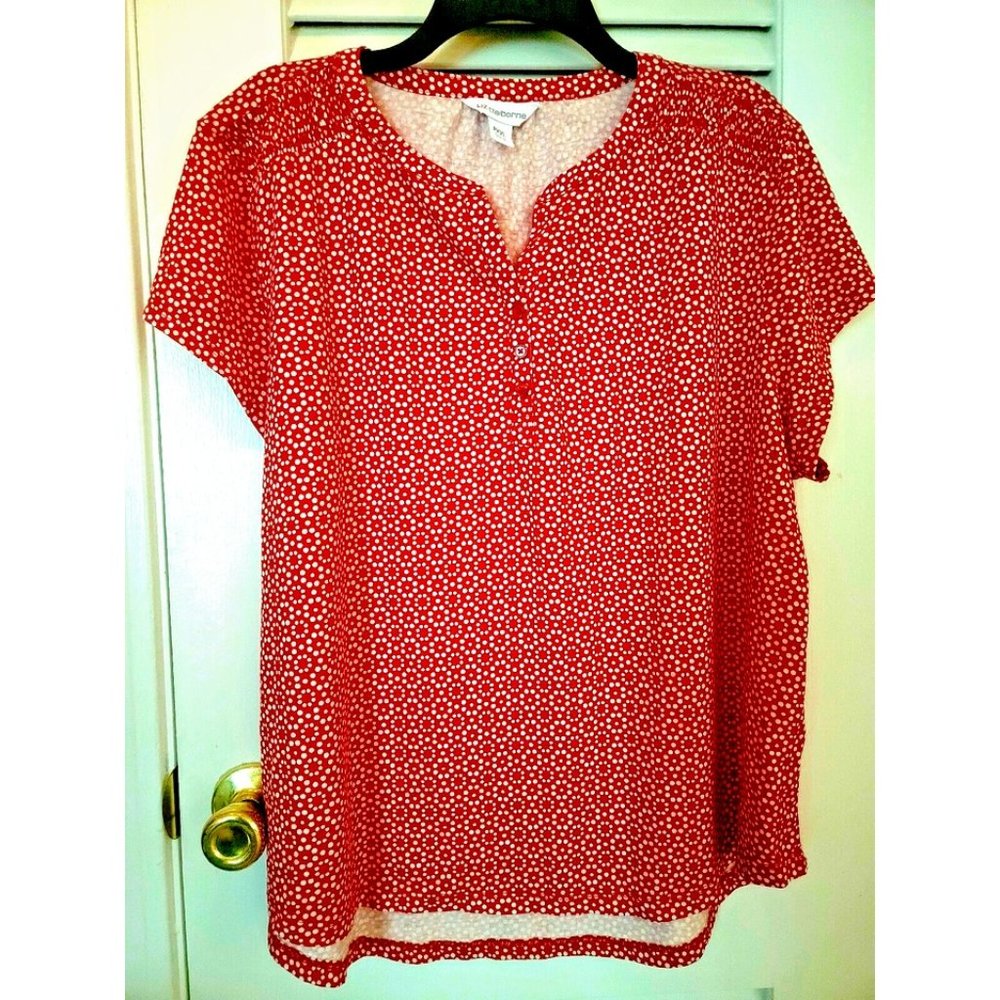 NWOT Liz Claiborne Red & White Print Cap Sleeve Split Neckline PXXL